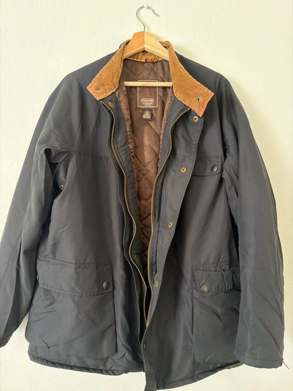 Coach Black Field Jacket with Brown Corduroy Collar